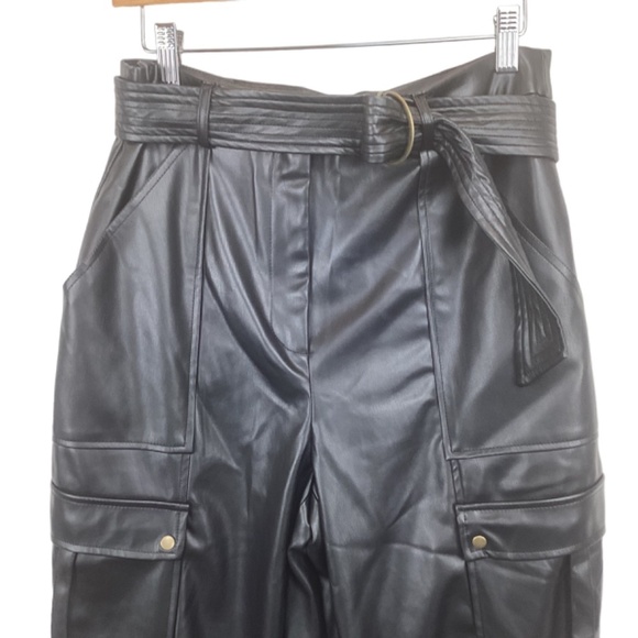 Jason Wu Vegan Faux Leather Black Cargo pants size 8 Straight leg NWT - Picture 2 of 10